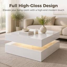 HOMCOM LED Coffee Table with Storage, Modern Centre Table, High Gloss White - thumbnail 6