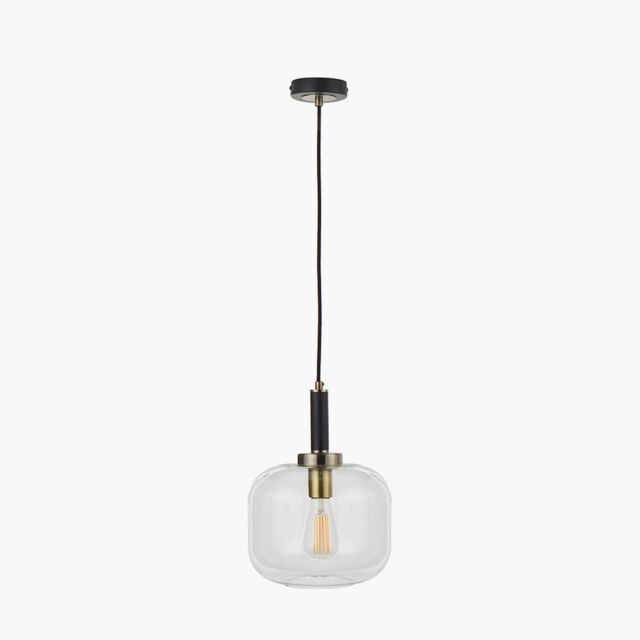 Ruma Minimalist Industrial Glass Pendant Light Industrial Hanging Ceiling Light in Black - image 1