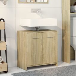 Berkfield Home Bathroom Sink Cabinet Sonoma Oak 60x33x60 cm Engineered Wood in Brown - Size: 60 x 33 x 60 cm - thumbnail 3