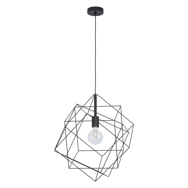 Loops Hanging Ceiling Pendant Light Black Steel Cube Frame 1x E27 Geometric Lamp - image 1