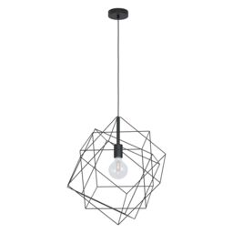 Loops Hanging Ceiling Pendant Light Black Steel Cube Frame 1x E27 Geometric Lamp - thumbnail 1