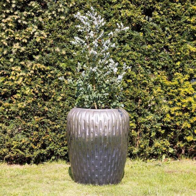 Primrose Two-Tone Textured Terracotta Round Planter In Metallic Two Tone 53cm in Metallics - image 1