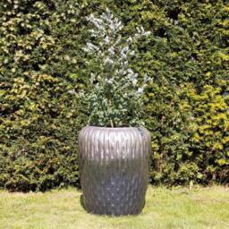 Primrose Two-Tone Textured Terracotta Round Planter In Metallic Two Tone 53cm in Metallics