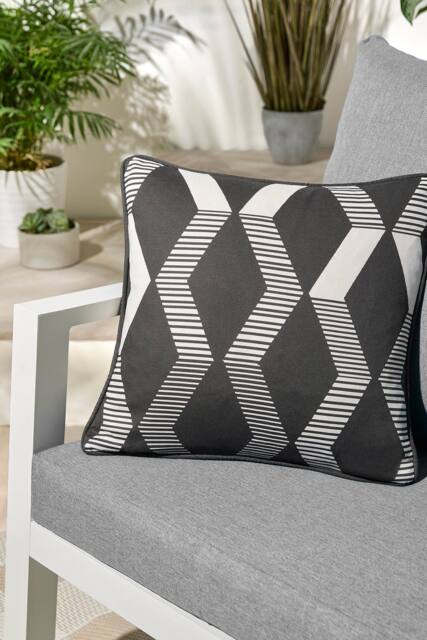 Fusion 'Rico' UV & Water Resistant Zig Zag Geo Print Outdoor Cushion in Black - Size: 43 cm x 43 cm - image 1
