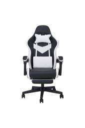 Living and Home High Back Gaming Chair with Massage Lumbar Support & Footrest in Black - thumbnail 2