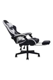 Living and Home High Back Gaming Chair with Massage Lumbar Support & Footrest in Black - thumbnail 4