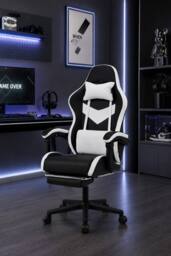 Living and Home High Back Gaming Chair with Massage Lumbar Support & Footrest in Black