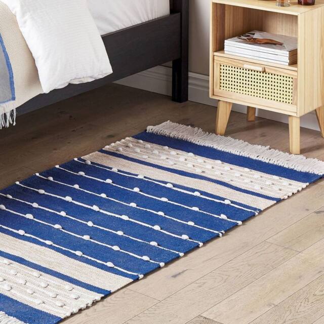 Wyld and Coco Navy Beige Handwoven Cotton Rug 80 x 150 cm in Blue - Size: 80 cm x 150 cm - image 1