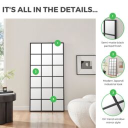 FurnitureboxUK Yoko Large Full Length Black Industrial Frame Window Wall Mirror - thumbnail 5