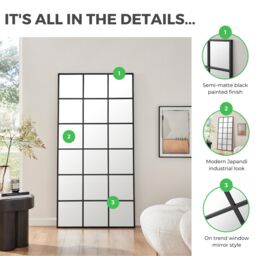 FurnitureboxUK Yoko Large Full Length Black Industrial Frame Window Wall Mirror - thumbnail 7