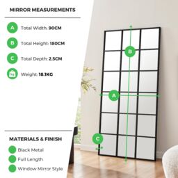 FurnitureboxUK Yoko Large Full Length Black Industrial Frame Window Wall Mirror - thumbnail 8