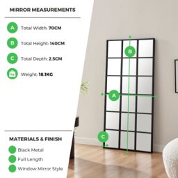 FurnitureboxUK Yoko Large Full Length Black Industrial Frame Window Wall Mirror - thumbnail 6