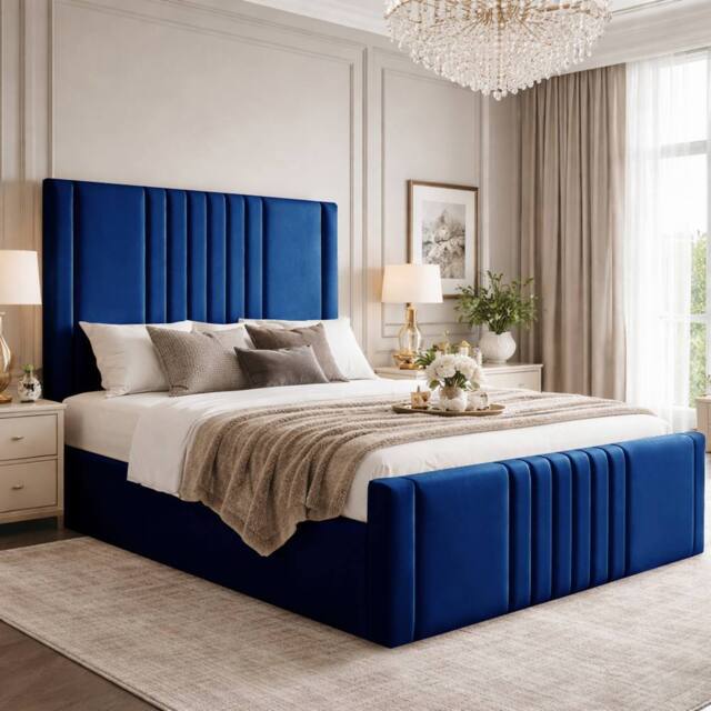 Desire Deco Plush Velvet Haisley Ottoman Storage Bed Frame in Blue - Size: King - image 1