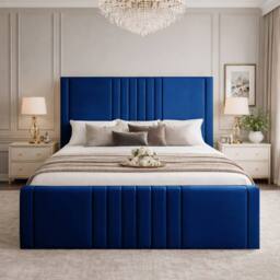 Desire Deco Plush Velvet Haisley Ottoman Storage Bed Frame in Blue - Size: King - thumbnail 2