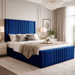 Desire Deco Plush Velvet Haisley Ottoman Storage Bed Frame in Blue - Size: King - thumbnail 1