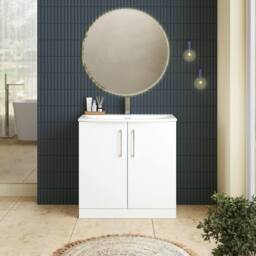 Balterley Bathroom 2-Door Floor-Standing Curved Basin Vanity Unit, White, 800mm in White - thumbnail 2