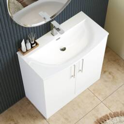 Balterley Bathroom 2-Door Floor-Standing Curved Basin Vanity Unit, White, 800mm in White - thumbnail 3