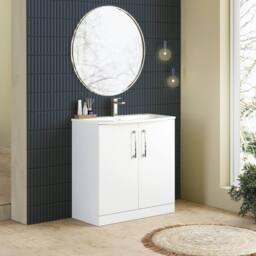 Balterley Bathroom 2-Door Floor-Standing Curved Basin Vanity Unit, White, 800mm in White - thumbnail 4
