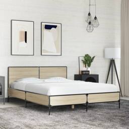 Berkfield Home Durable Bed Frame without Mattress Sonoma Oak 120x190 cm Small Double in Light Tan - thumbnail 2