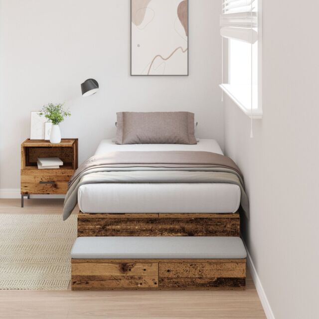 Berkfield Home Storage Bed Frame Old Wood Engineered wood 236.5 x 100 x 31.5 cm in Brown - image 1