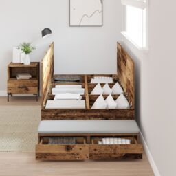 Berkfield Home Storage Bed Frame Old Wood Engineered wood 236.5 x 100 x 31.5 cm in Brown - thumbnail 4