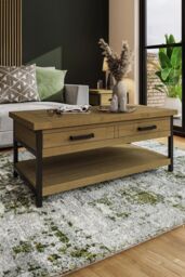 FWStyle Lowry 2 Drawer Solid Pine Coffee Table (H) 50 (W) 120 (D) 60cm in Brown - thumbnail 1