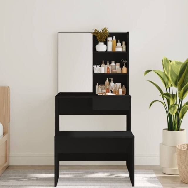 Berkfield Home Modern Dressing Table with Mirror Black 74.5x40x141 cm - image 1