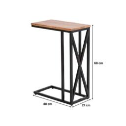 FORGEVIO Side End Table Wood Top Iron Frame Home Living Furniture Storage in Black - thumbnail 2