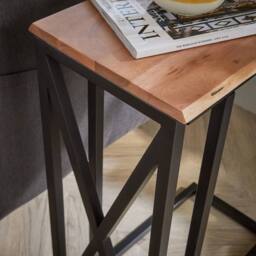 FORGEVIO Side End Table Wood Top Iron Frame Home Living Furniture Storage in Black - thumbnail 4