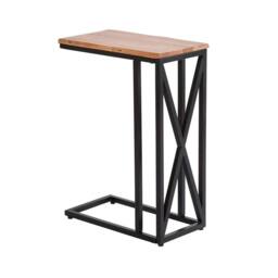 FORGEVIO Side End Table Wood Top Iron Frame Home Living Furniture Storage in Black