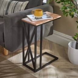 FORGEVIO Side End Table Wood Top Iron Frame Home Living Furniture Storage in Black - thumbnail 3