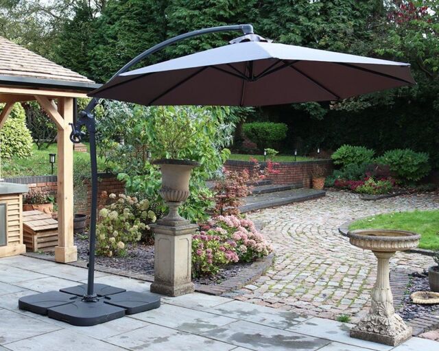 Royalcraft 3m Deluxe Pedal Operated Rotational Cantilever Powder Coated Parasol with Cross Stand in Grey