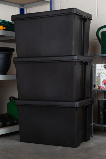 Wham Bam 3 x 62L Stackable Plastic Storage Box & Lid in Black - image 1