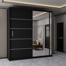 Sliding Wardrobes 4U Contemporary 2-Door Sliding Wardrobe with Mirror Door W203cm x H217cm in Black - thumbnail 1