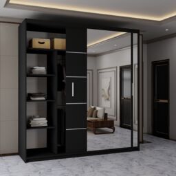 Sliding Wardrobes 4U Contemporary 2-Door Sliding Wardrobe with Mirror Door W203cm x H217cm in Black - thumbnail 3
