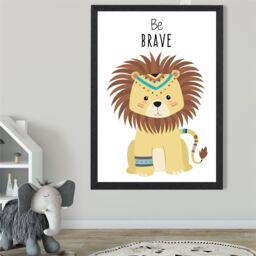 ARTZE Be Brave Lion Tribal Animal Quote Framed Print SIZE: A4 with Black Frame in Yellow - thumbnail 2