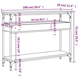 Berkfield Home Decorative Console Table with Shelf Sonoma Oak 100x29x75cm Engine in Tan - Size: 100 x 29 x 75 cm - thumbnail 8