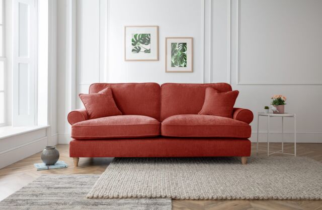 The Great Sofa Company Ezra 3 Seater Textured Velvet Sofa - Scroll Arm in Terracotta - image 1