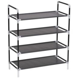Berkfield Home Shoe Rack with 4 Shelves Metal & Non-woven Fabric Black - thumbnail 3