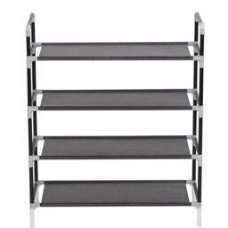 Berkfield Home Shoe Rack with 4 Shelves Metal & Non-woven Fabric Black - thumbnail 4