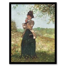 "Artery8 Young Woman in a Yellow Jacket Winslow Homer Framed Wall Art Print in Green - Size: W12"" x H16""" - thumbnail 1