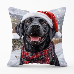 Warren Reed - Designer Christmas Black Labrador Cushion - Size: 45 cm x 45 cm - thumbnail 1
