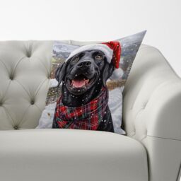 Warren Reed - Designer Christmas Black Labrador Cushion - Size: 45 cm x 45 cm - thumbnail 3