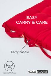 Homescapes Seat Pad Luxury 100% Cotton Indoor Outdoor Garden Cushion, Button Tie, 40cm in Red - thumbnail 6