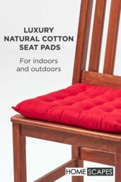 Homescapes Seat Pad Luxury 100% Cotton Indoor Outdoor Garden Cushion, Button Tie, 40cm in Red - thumbnail 2