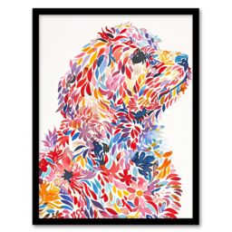 Artery8 Colourful Floral Labradoodle Dog Lover Design Framed Wall Art - Size: A4 - thumbnail 1
