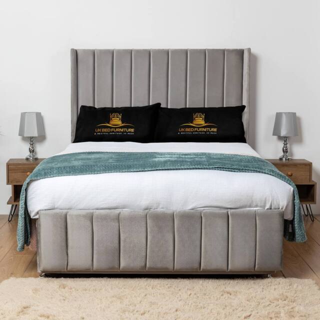 UK Bed Furniture Arizona Wingback Divan Bed Base with 54 Inch Headboard - No Storage in Grey - Size: Single - image 1