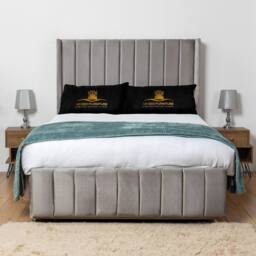 UK Bed Furniture Arizona Wingback Divan Bed Base with 54 Inch Headboard - No Storage in Grey - Size: Single - thumbnail 1