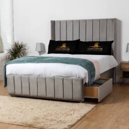 UK Bed Furniture Arizona Wingback Divan Bed Base with 54 Inch Headboard - No Storage in Grey - Size: Single - thumbnail 2