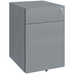 VINSETTO 3 Drawer Metal Filing Cabinet Lockable 5 Wheels Under Desk in Grey - thumbnail 2